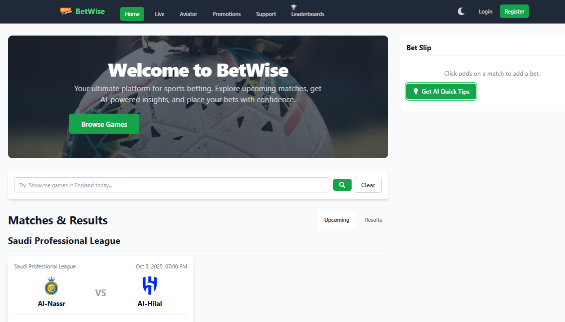 Screenshot of BetWise Project
